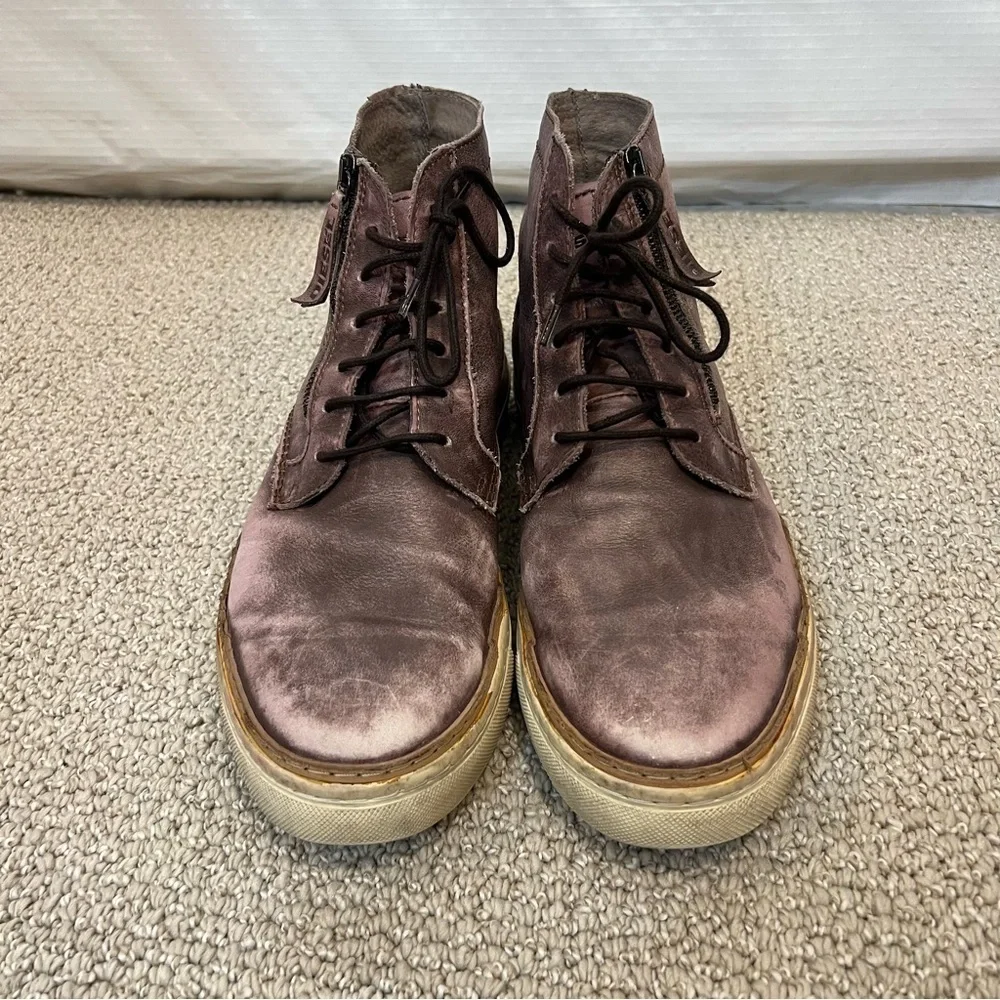 Diesel Mid Distressed Leather Boots Shoes Men’s Size 45 US 12 Side Zip Lace Up,